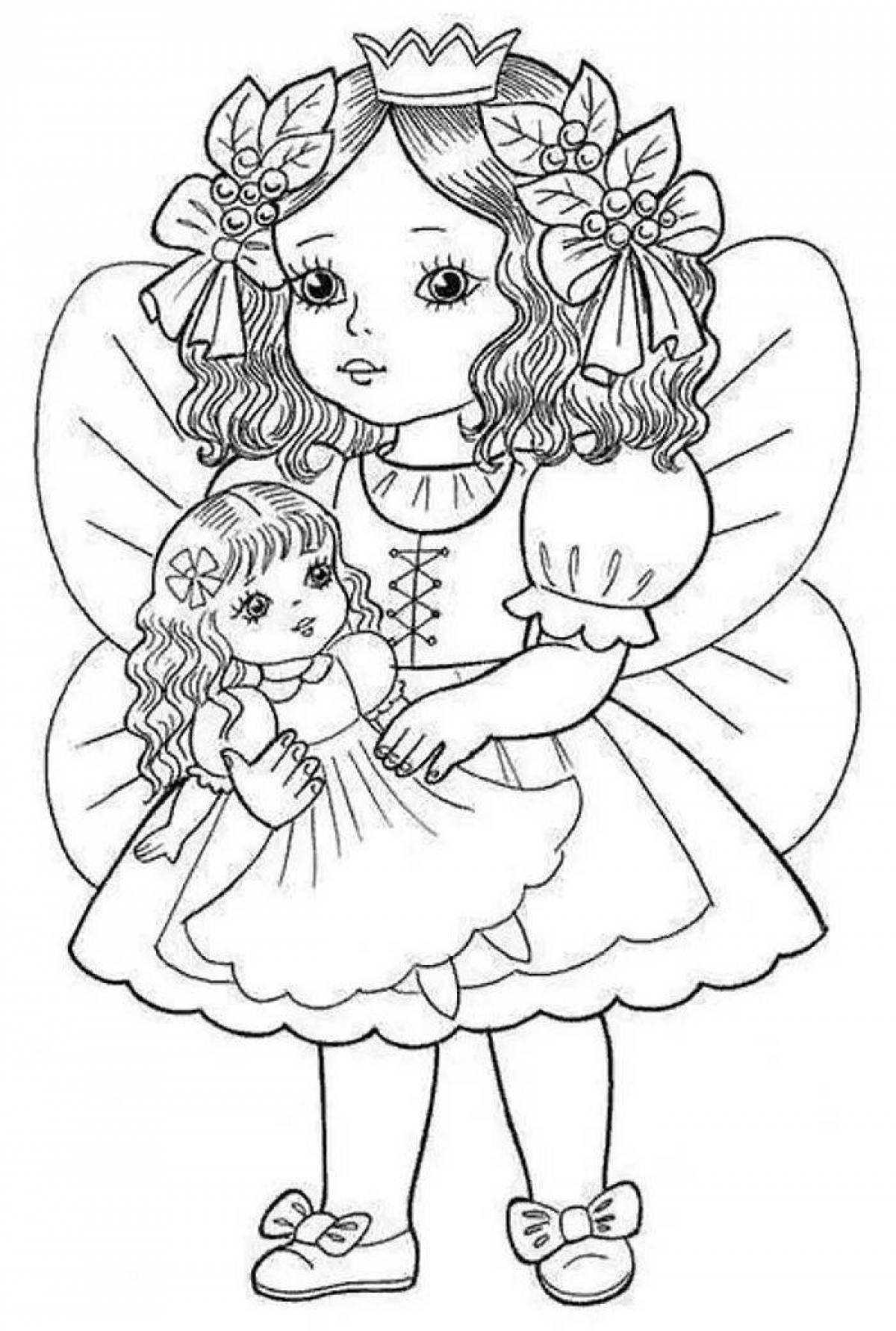 Coloring page serene girl with a bow