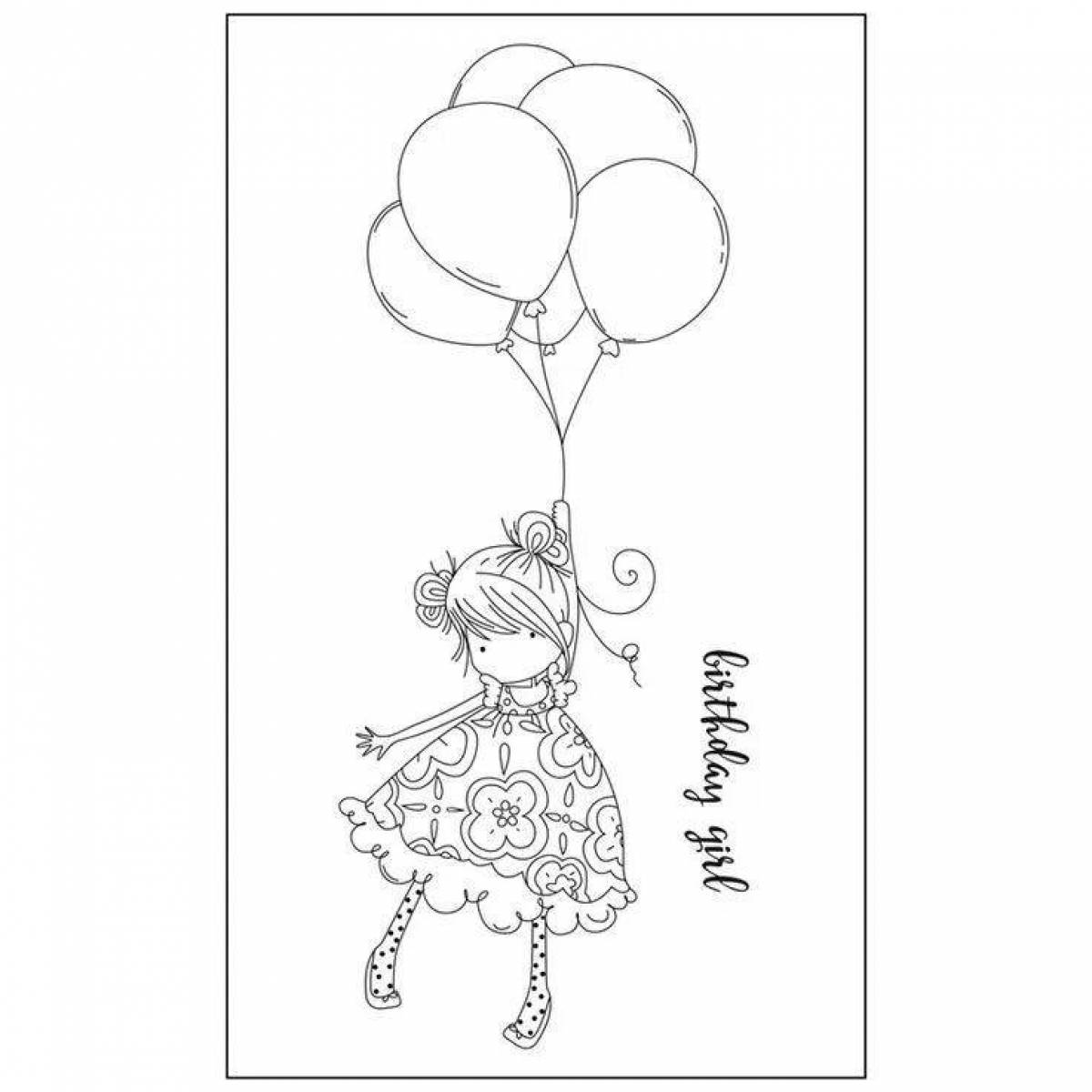 Радостная раскраска девочка с воздушными шарами