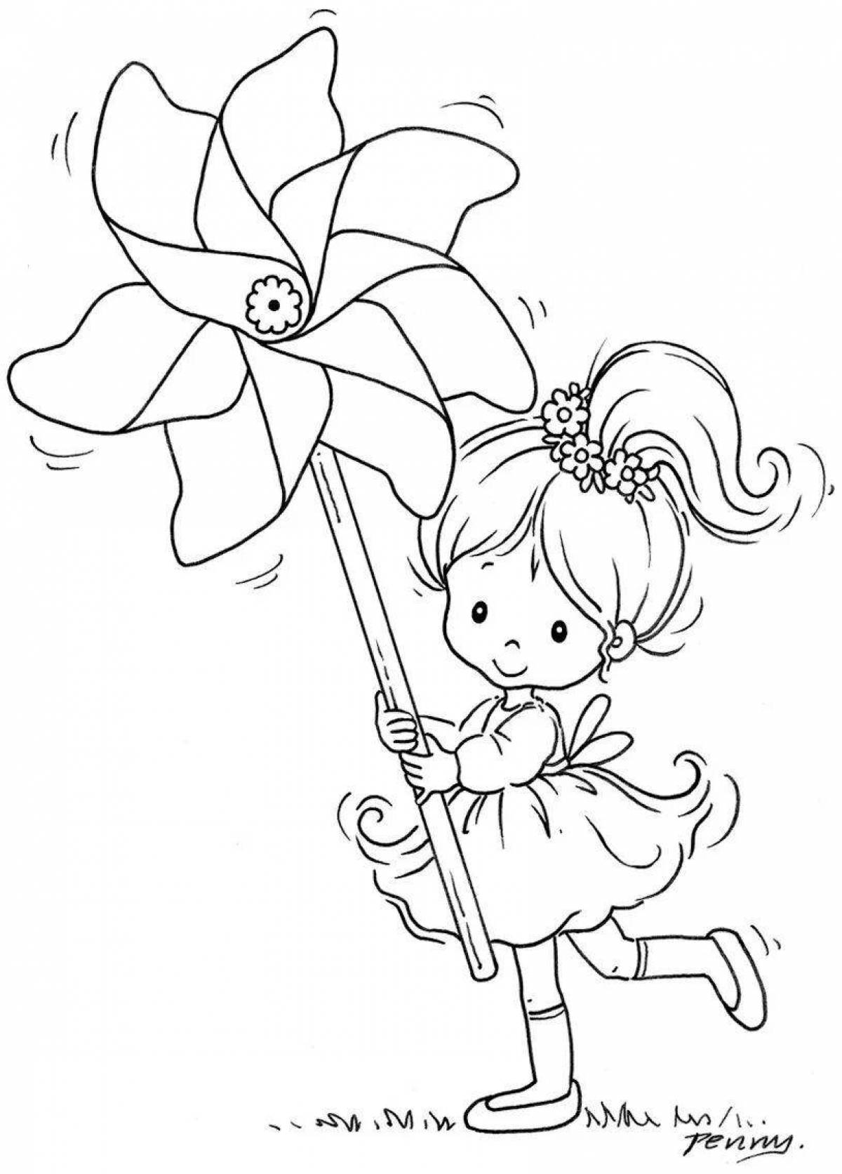 Игривая раскраска девочка с воздушными шарами