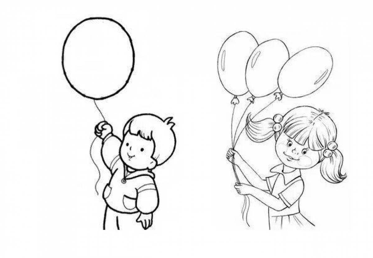 Adorable coloring book girl with balloons