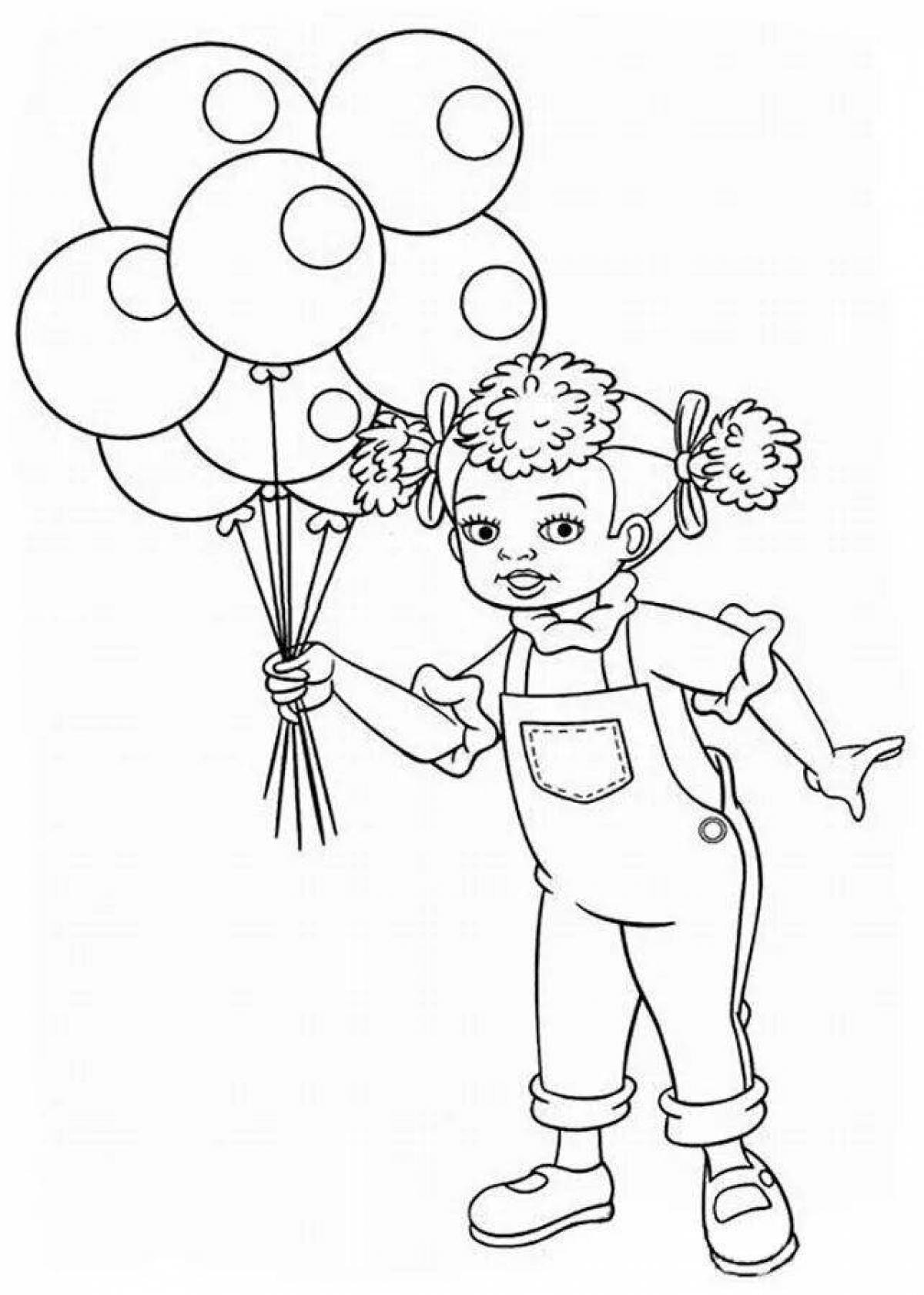 Радиантная раскраска девушка с воздушными шарами