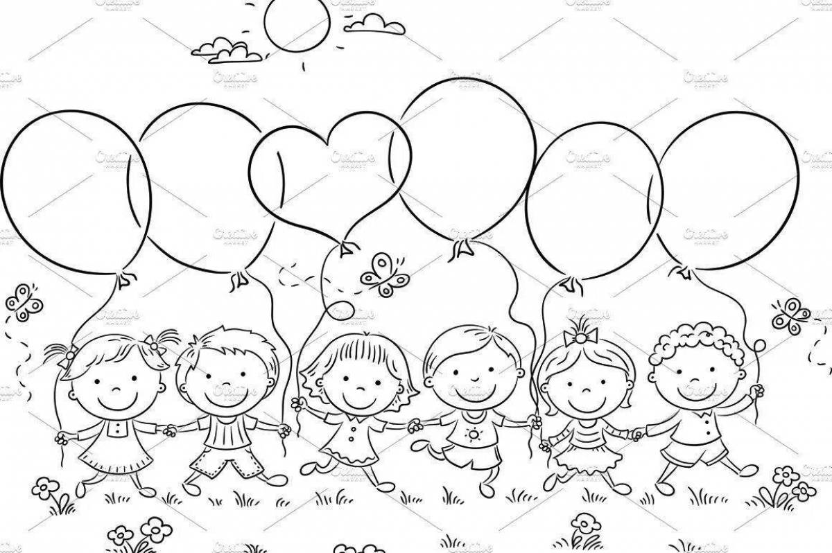 Анимированная раскраска «девочка с воздушными шарами»