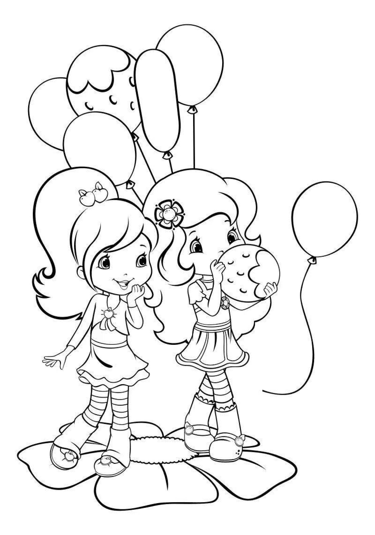 Сияющая раскраска девочка с воздушными шарами