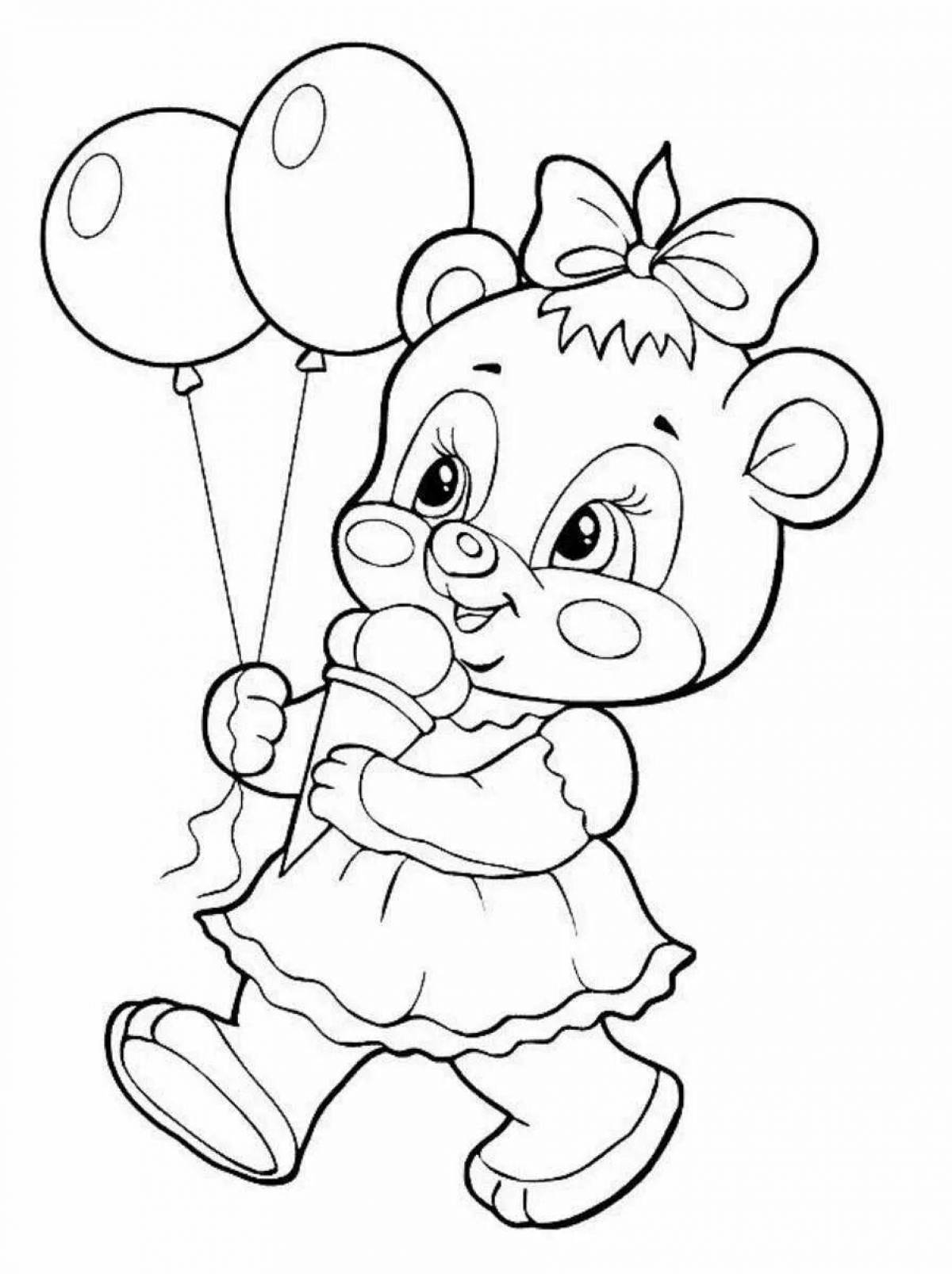 Energetic coloring girl with balloons