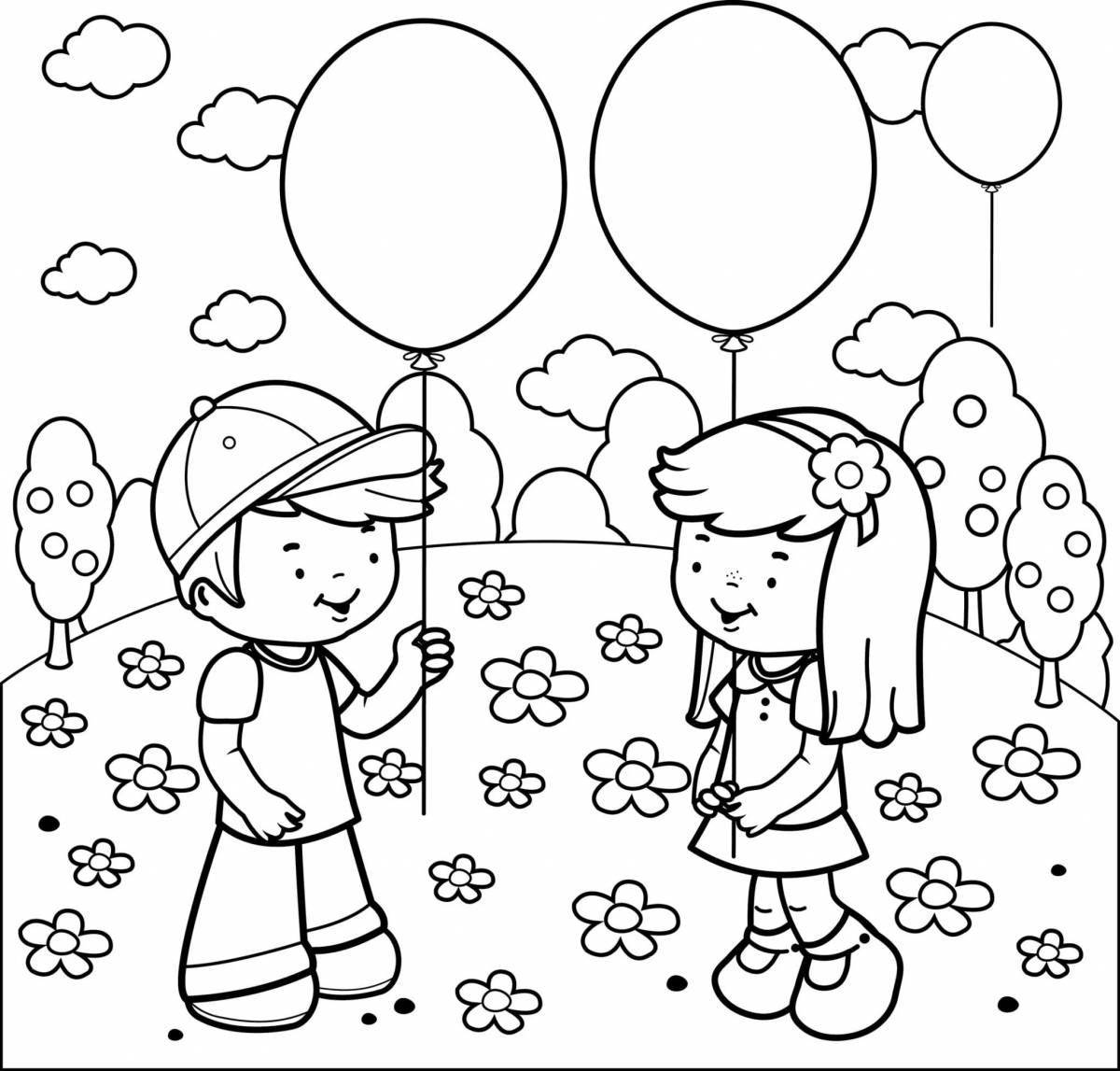 Coloring page grinning girl with balloons