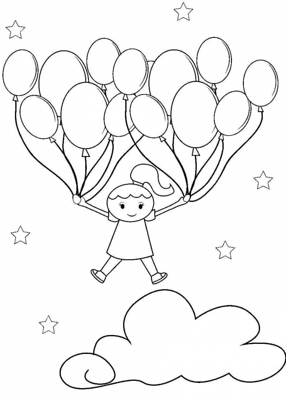 Обрадованная раскраска девочка с воздушными шарами