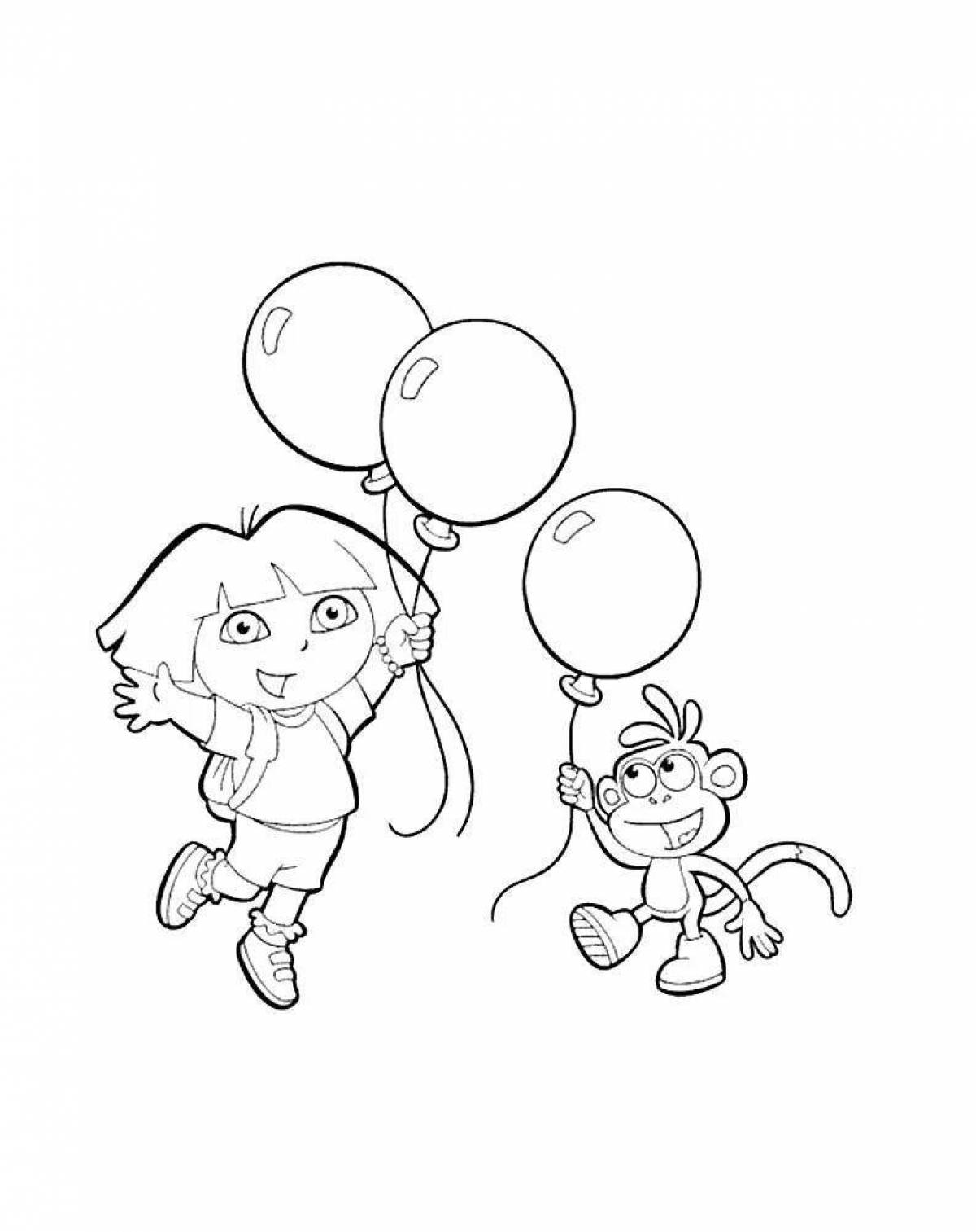 Exciting coloring girl with balloons