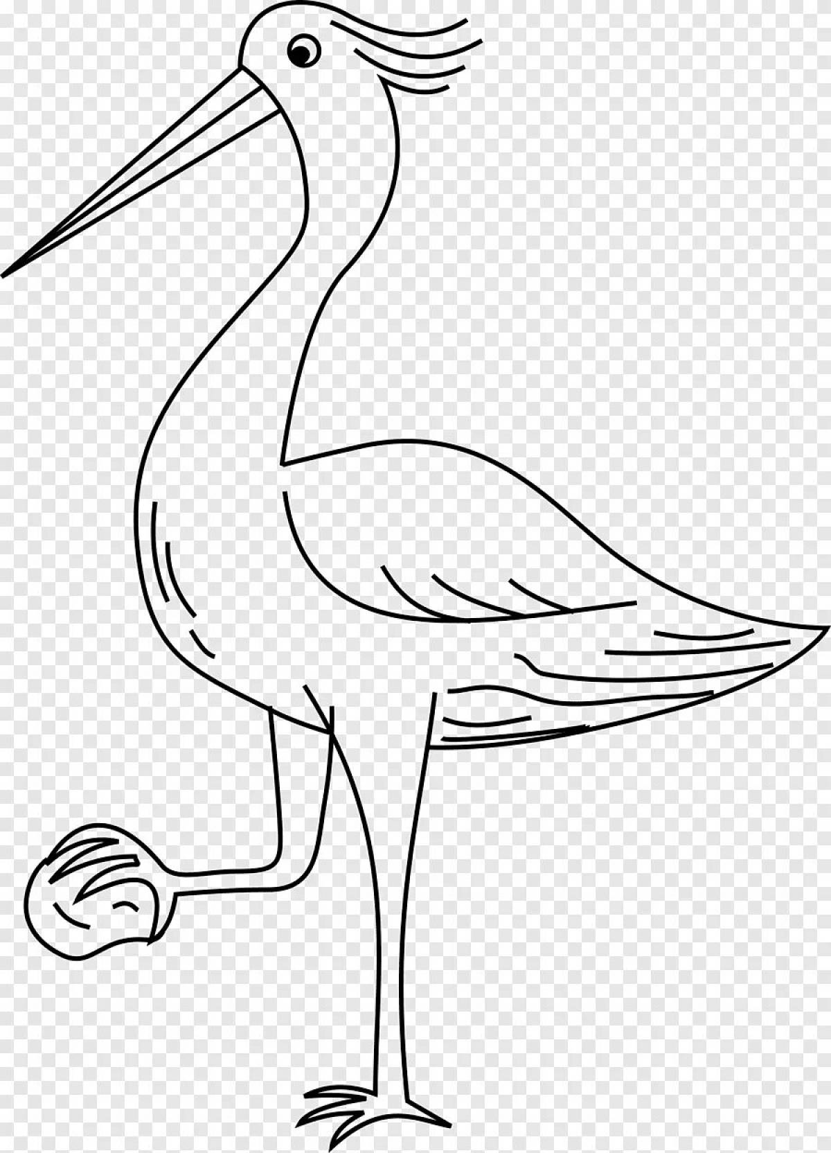 Animated heron coloring page for kids