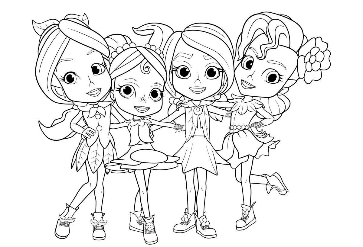 Coloring lively cartoon flora team
