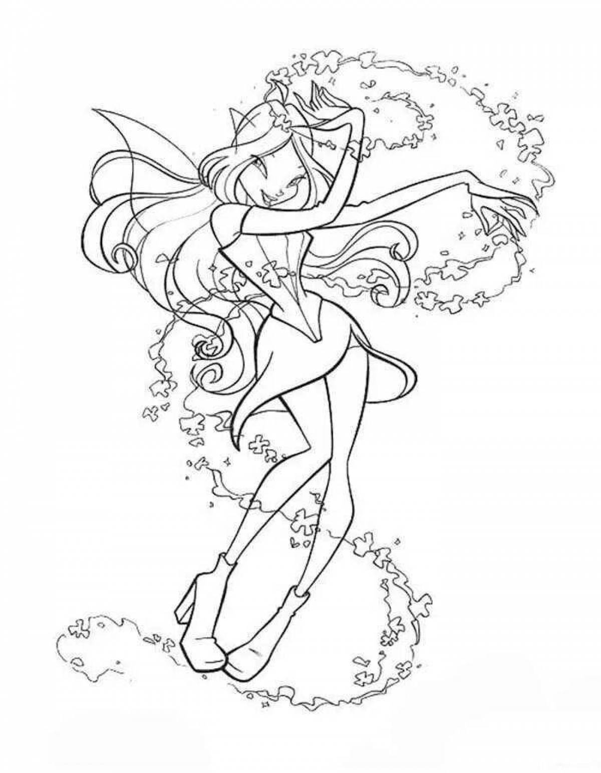 Exciting coloring cartoon flora team coloring page