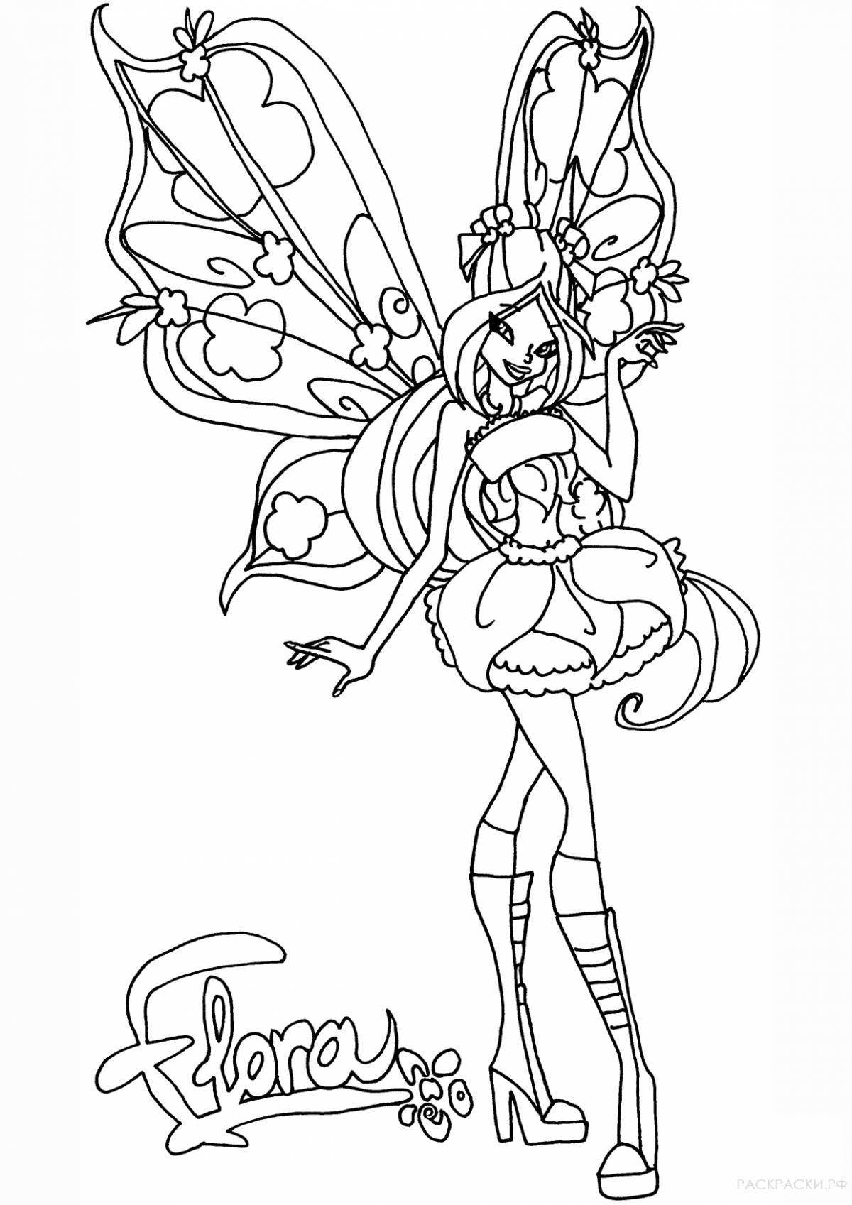 Charming coloring cartoon flora team coloring page