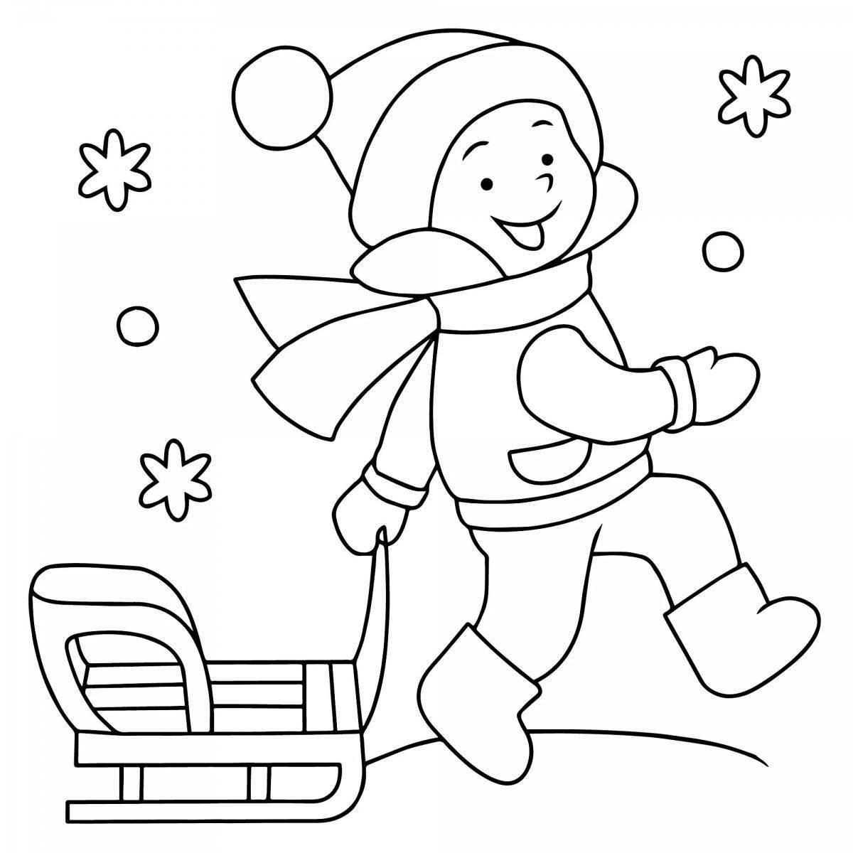 Яркая раскраска зимние развлечения для детей 5 лет