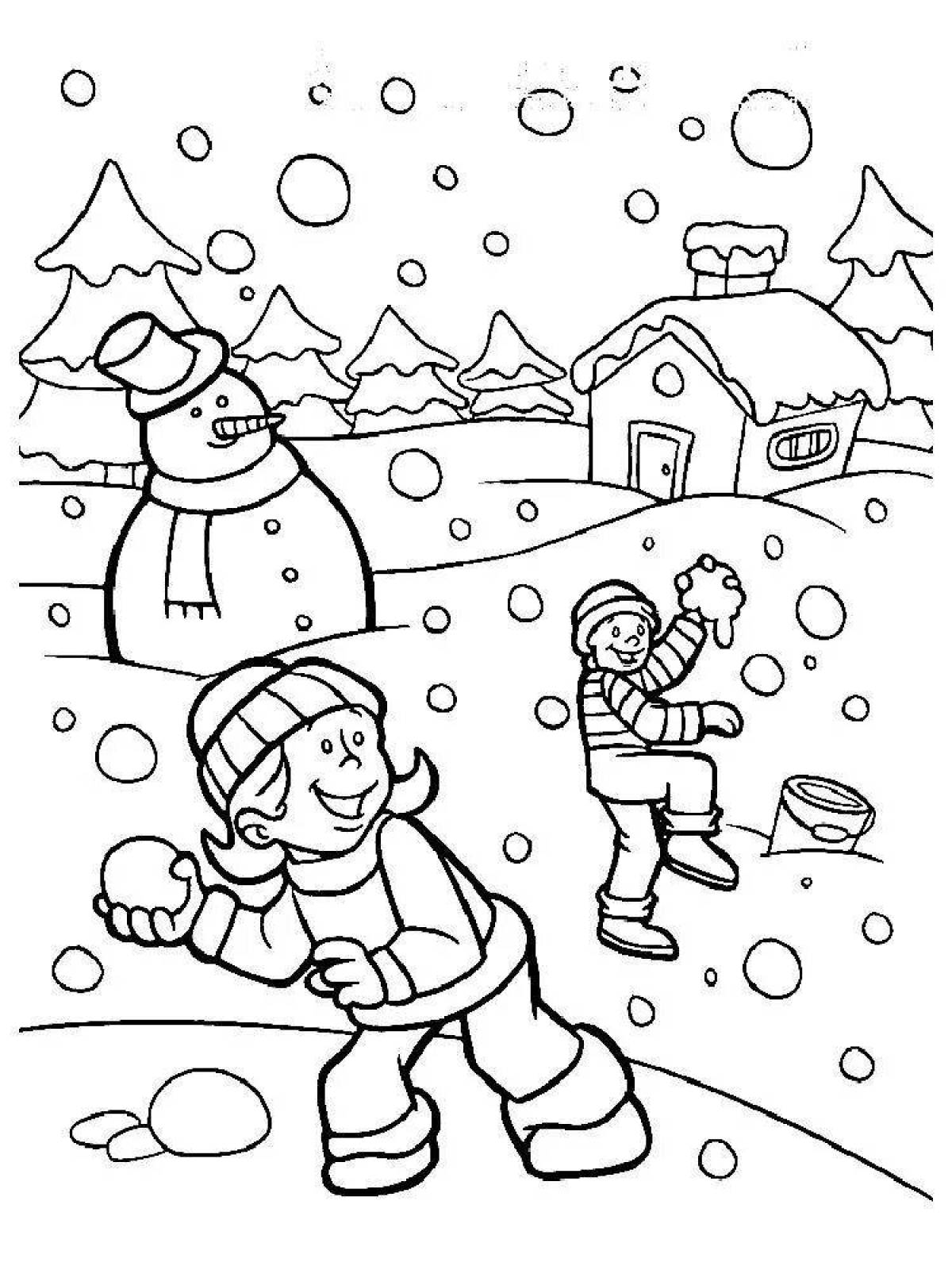 Забавная раскраска зимние развлечения для детей 5 лет