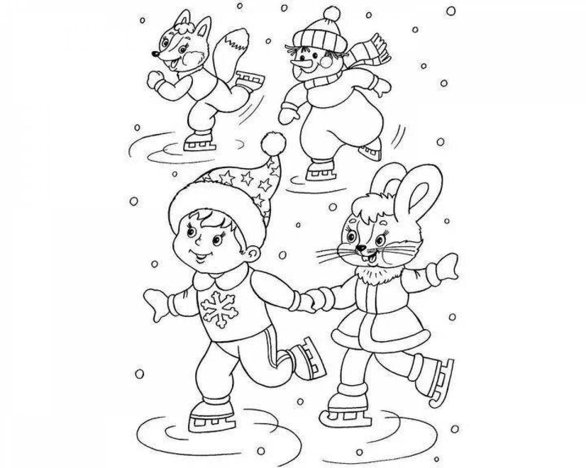 Развлекательная раскраска зимние развлечения для детей 5 лет