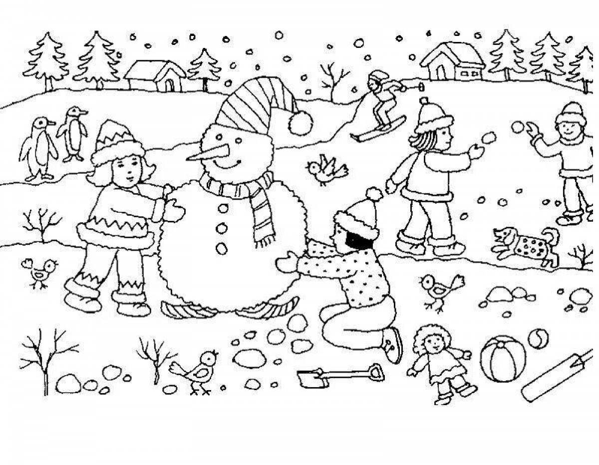 Буйная раскраска зимние развлечения для детей 5 лет