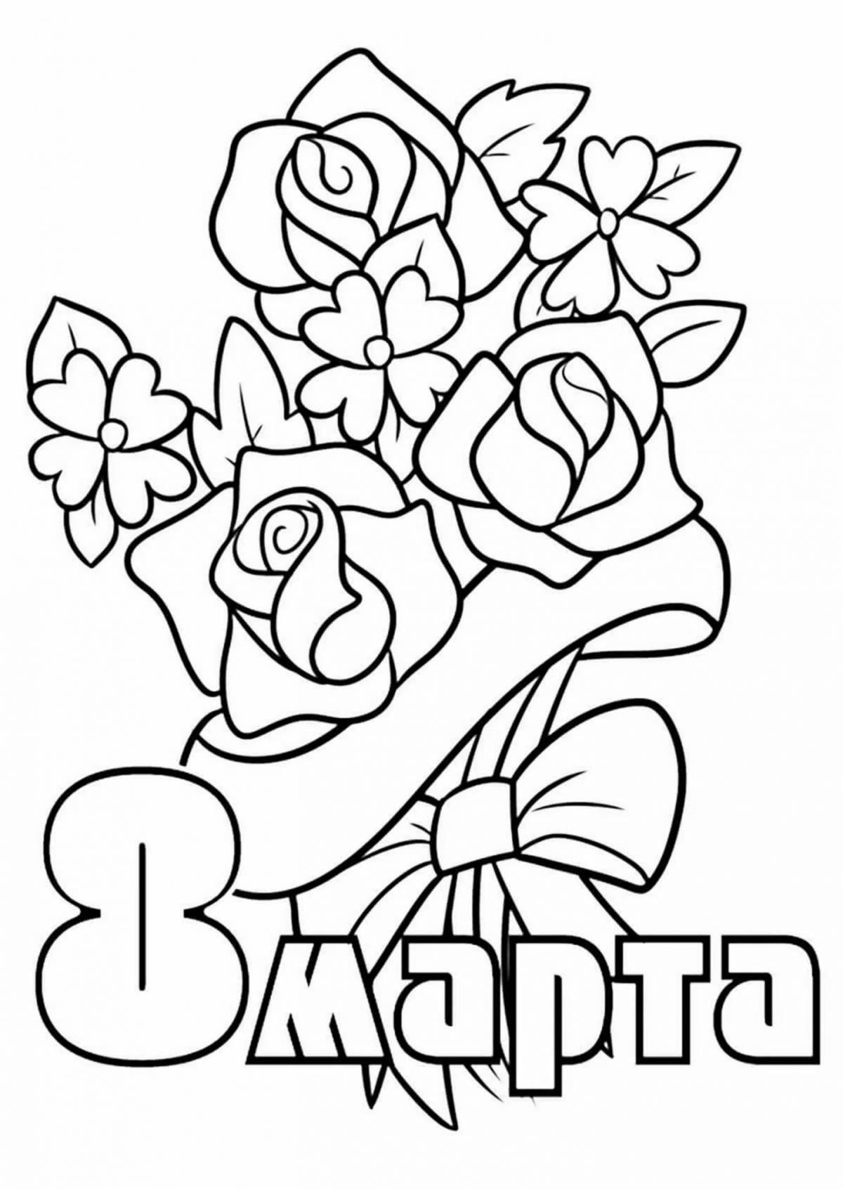 Decorated coloring page for March 8th