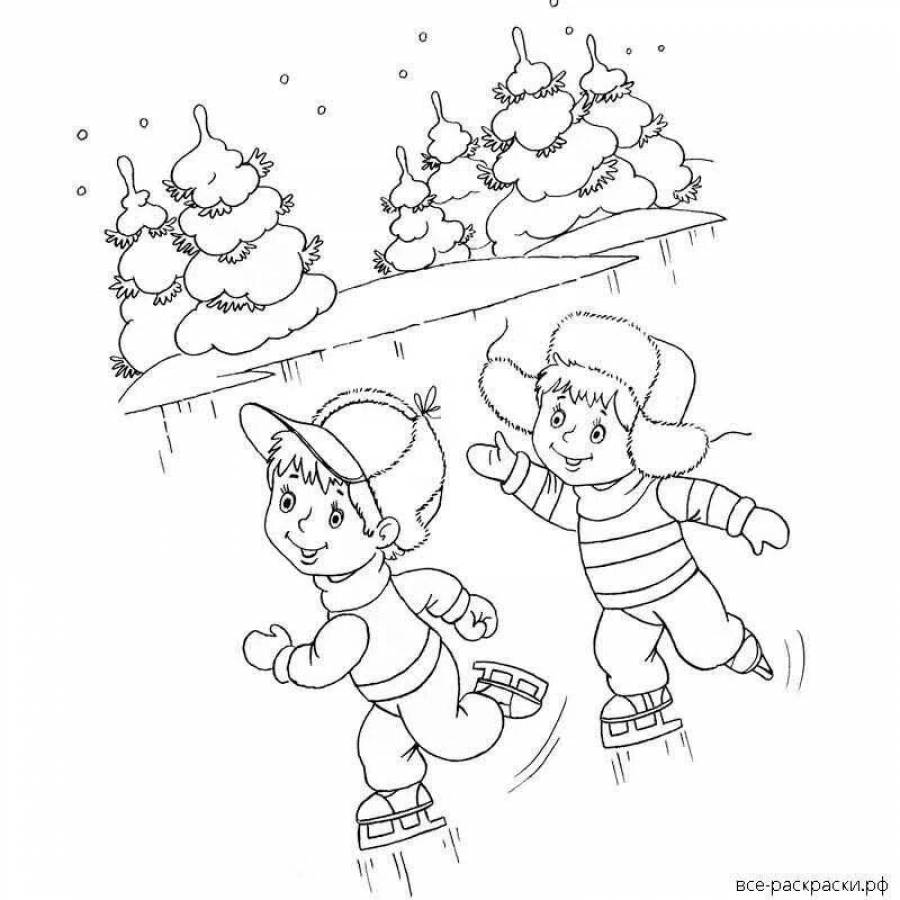 Рисунки зимние забавы детей для раскрашивания