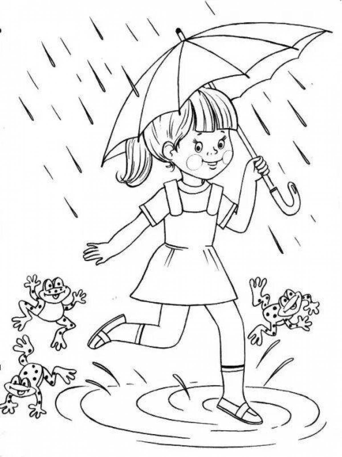 Девочка под зонтом раскраска