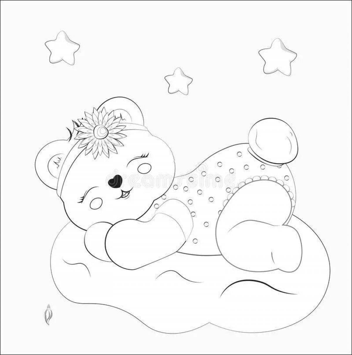 Coloring book playful teddy bear sleeping