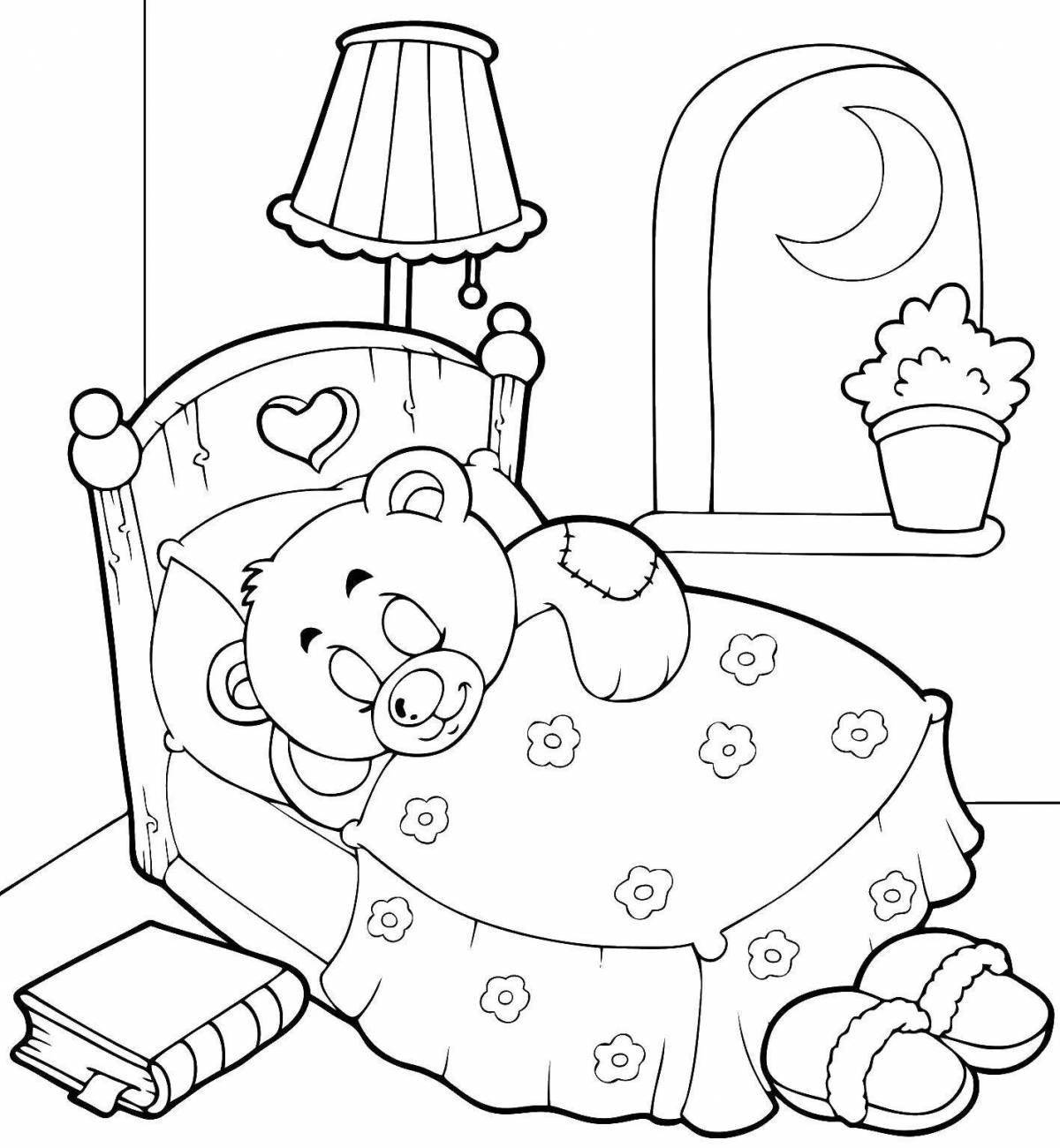 Coloring book joyful teddy bear sleeping