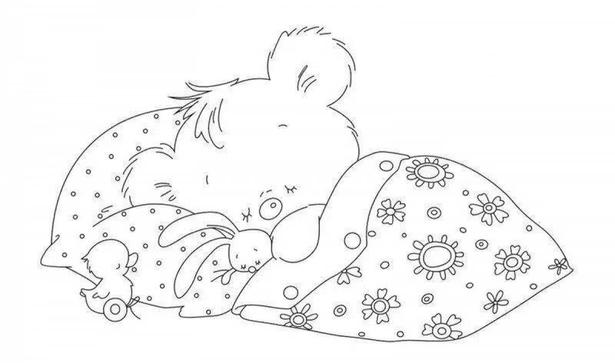 Coloring book dozing teddy bear sleeping
