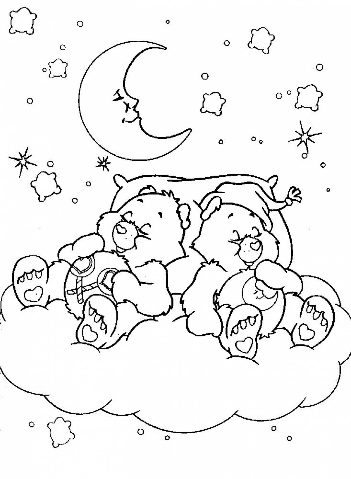 Coloring book sleepy teddy bear sleeping