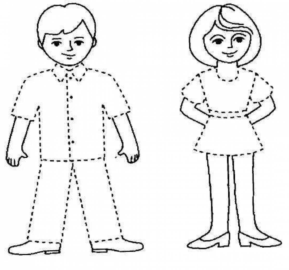 Coloring page playful man and girl