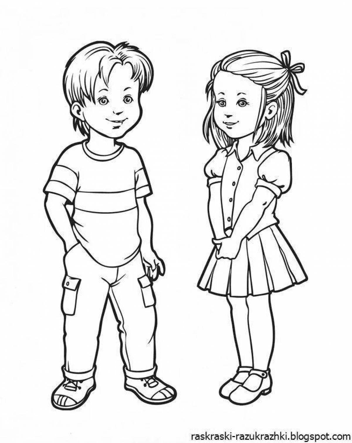 Coloring book shining man and girl