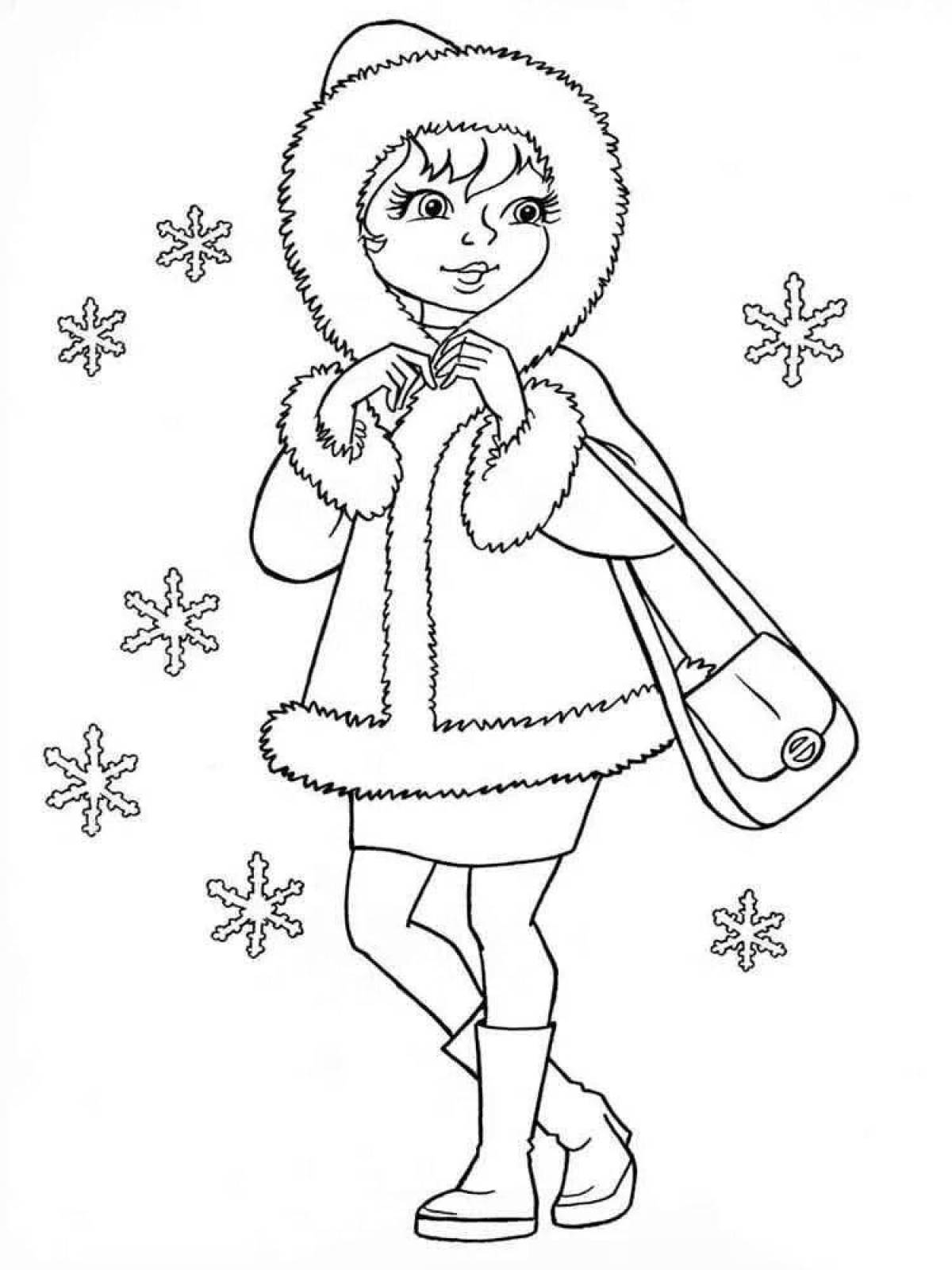 Charming coloring girl winter