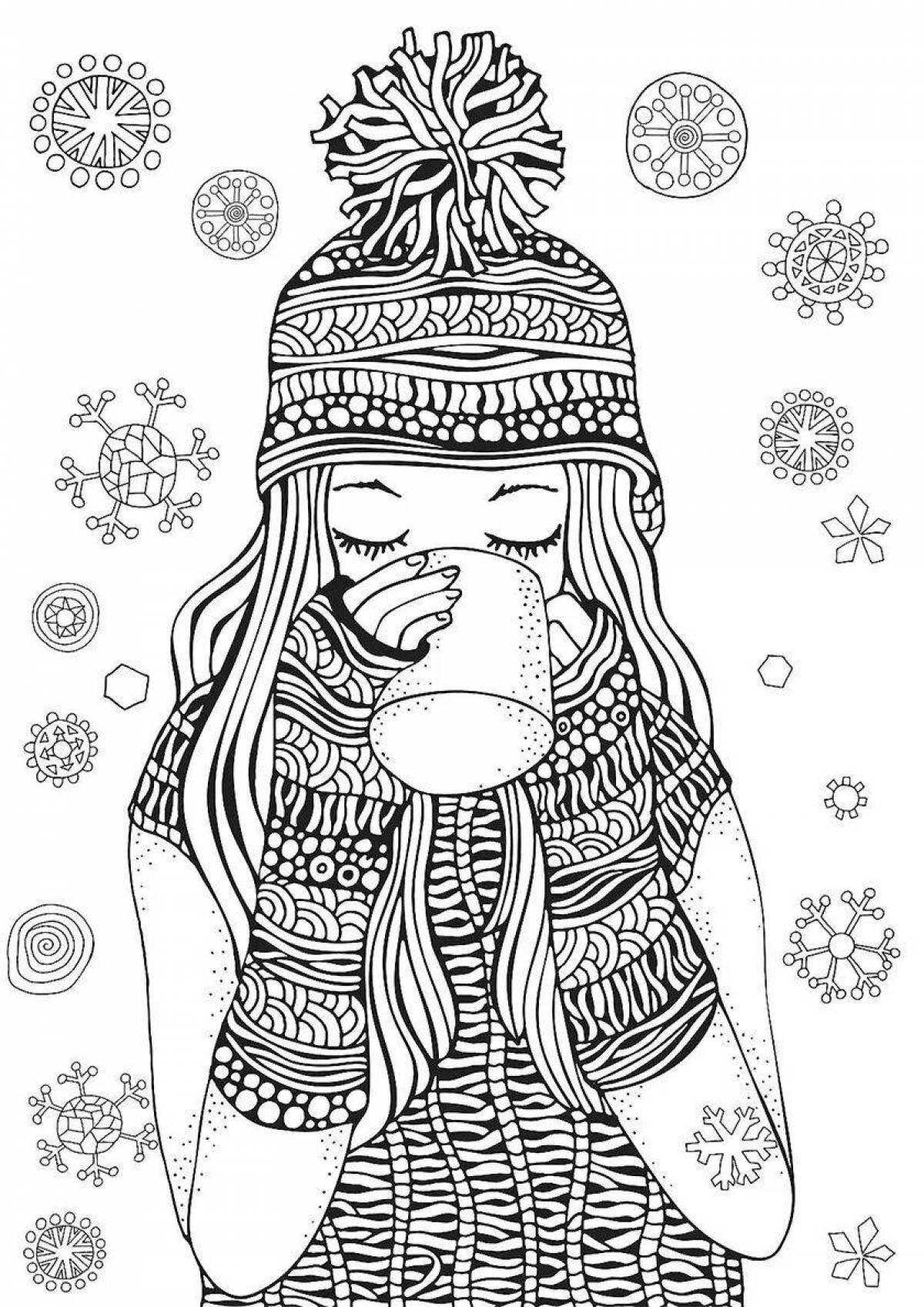 Великолепная раскраска девушка зима