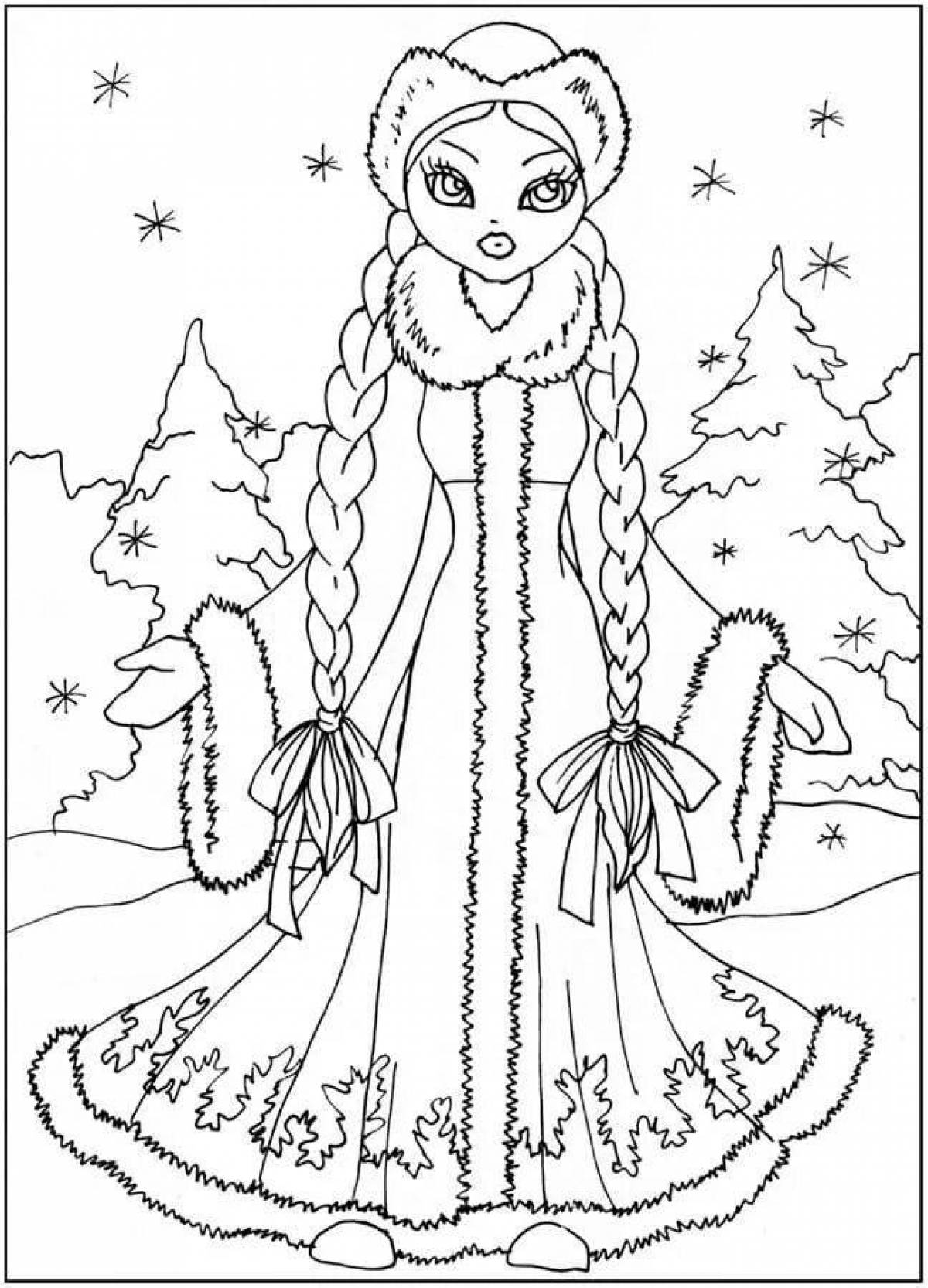 Анимированная раскраска девушка зима