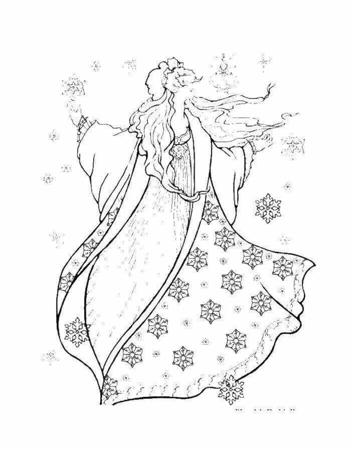 Раскраска красавица снег. Красавица зима, девушка в зимней одежде, снежинки, идет снег