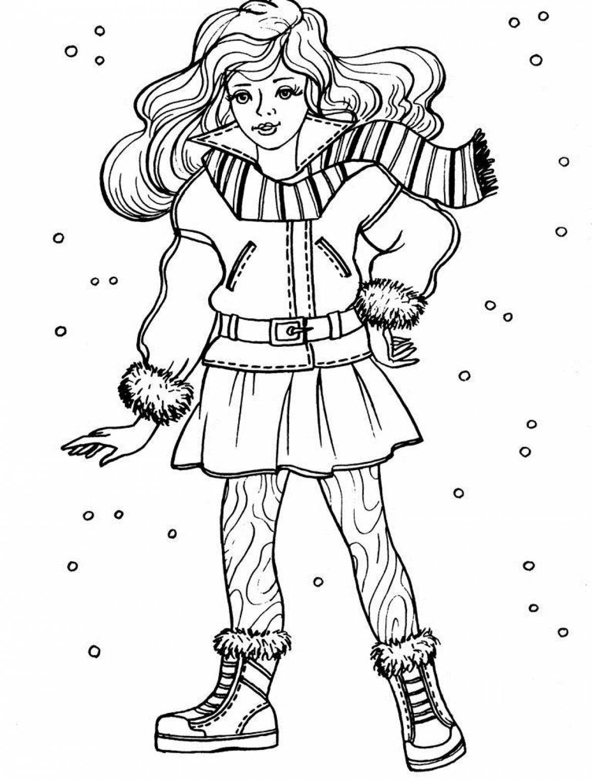 Элегантная раскраска девушка зима