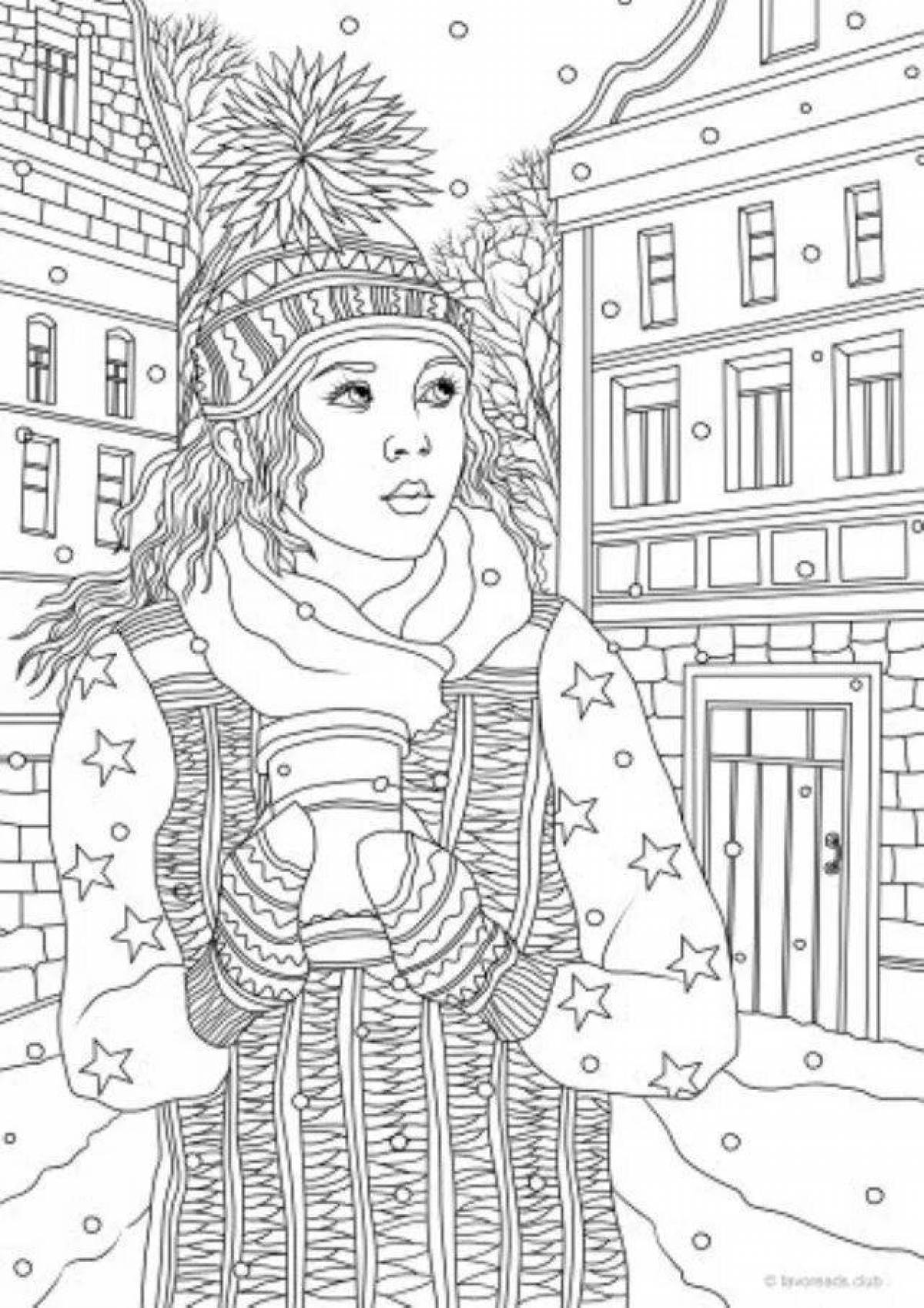 Serendipitous girl winter coloring page