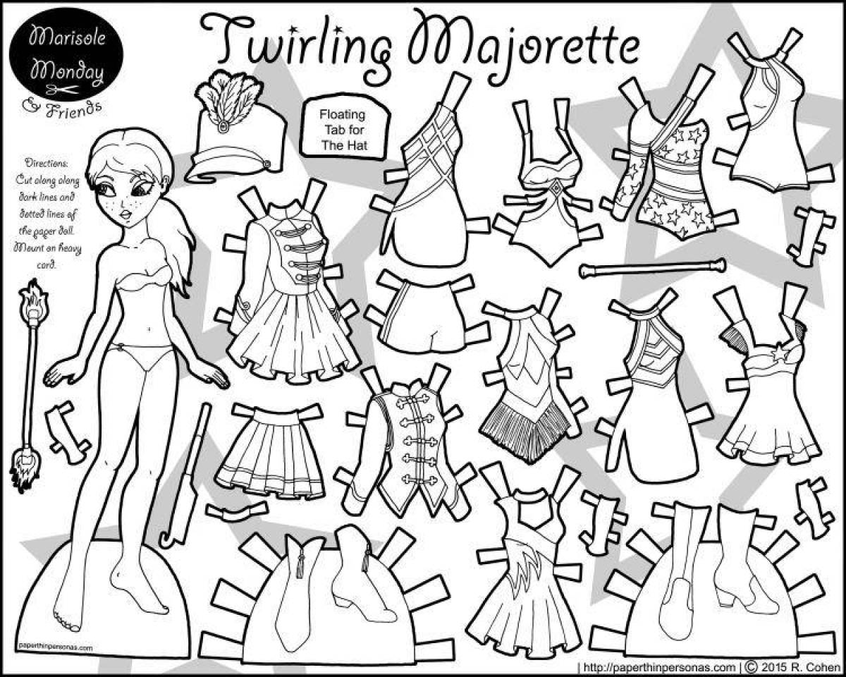 Coloring page funny doll dresses up