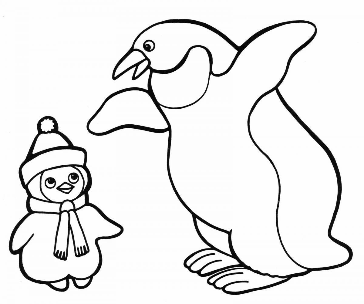 Coloring page happy penguin pattern