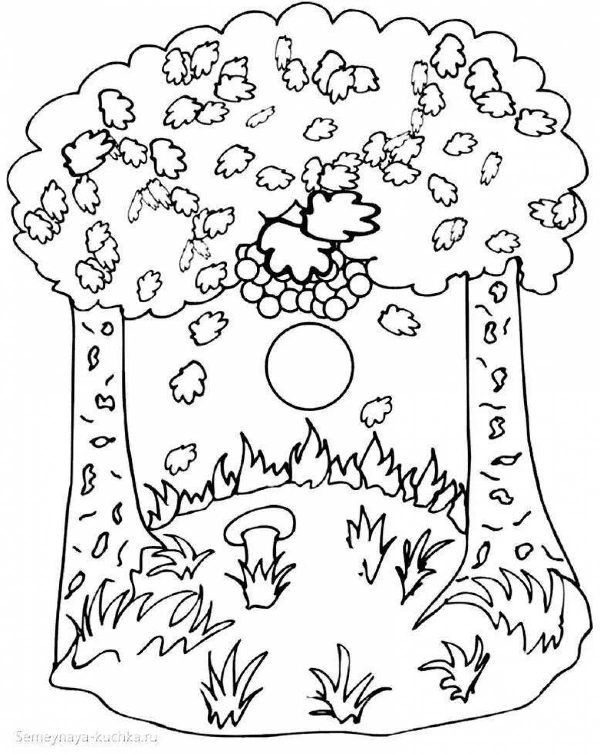 Coloring page charming autumn forest