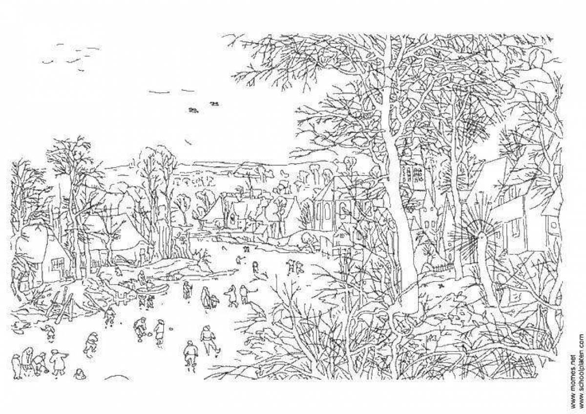 Coloring book picturesque autumn forest