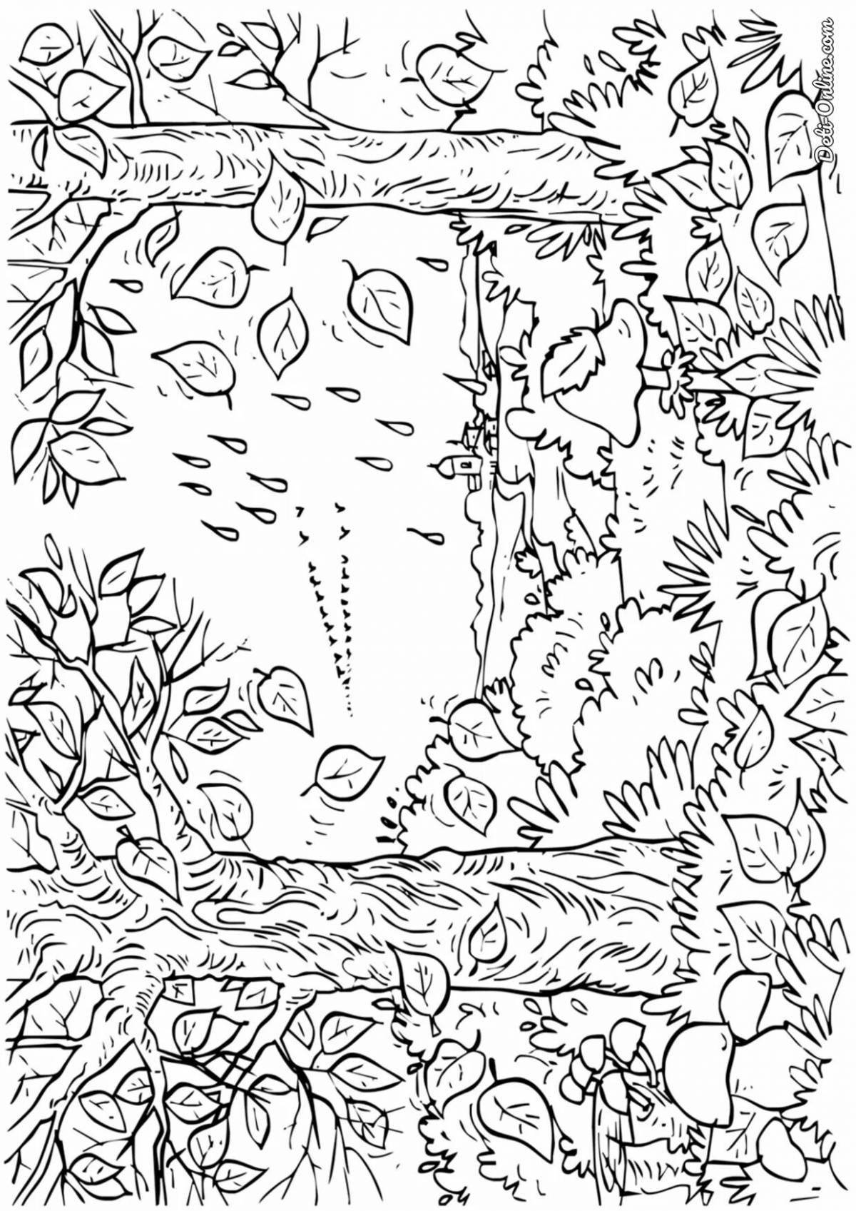 Coloring page idyllic autumn forest