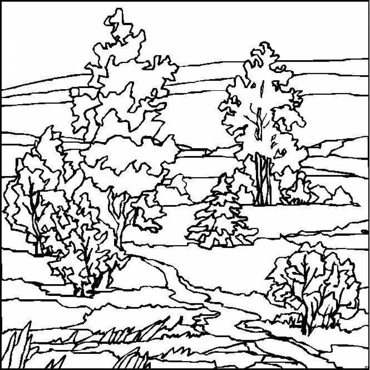 Glowing autumn forest coloring page