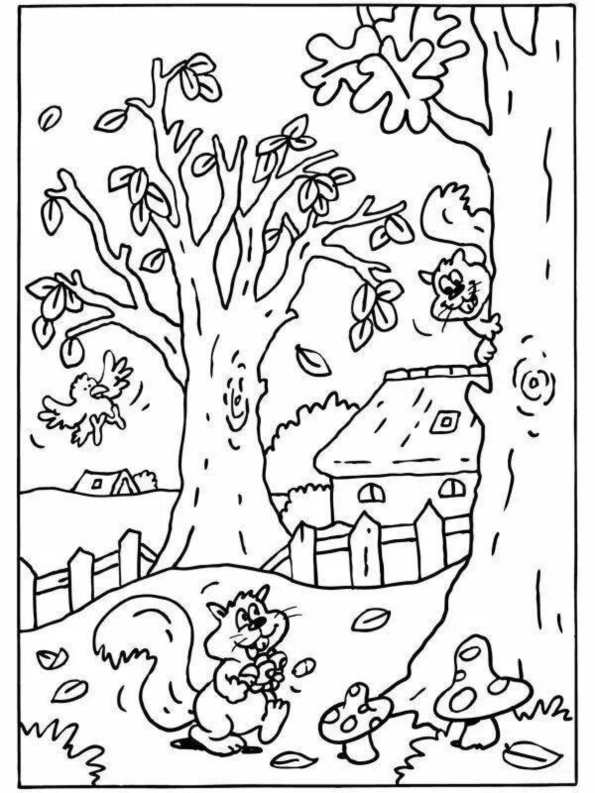 Colouring delightful autumn forest