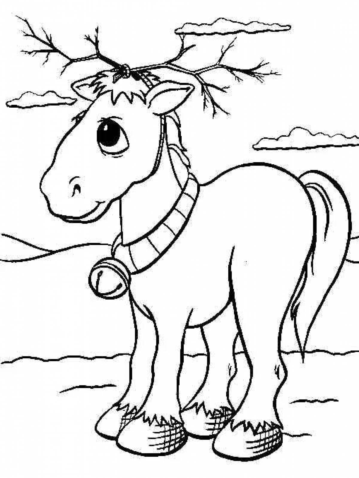 Colourful lanky horse coloring page