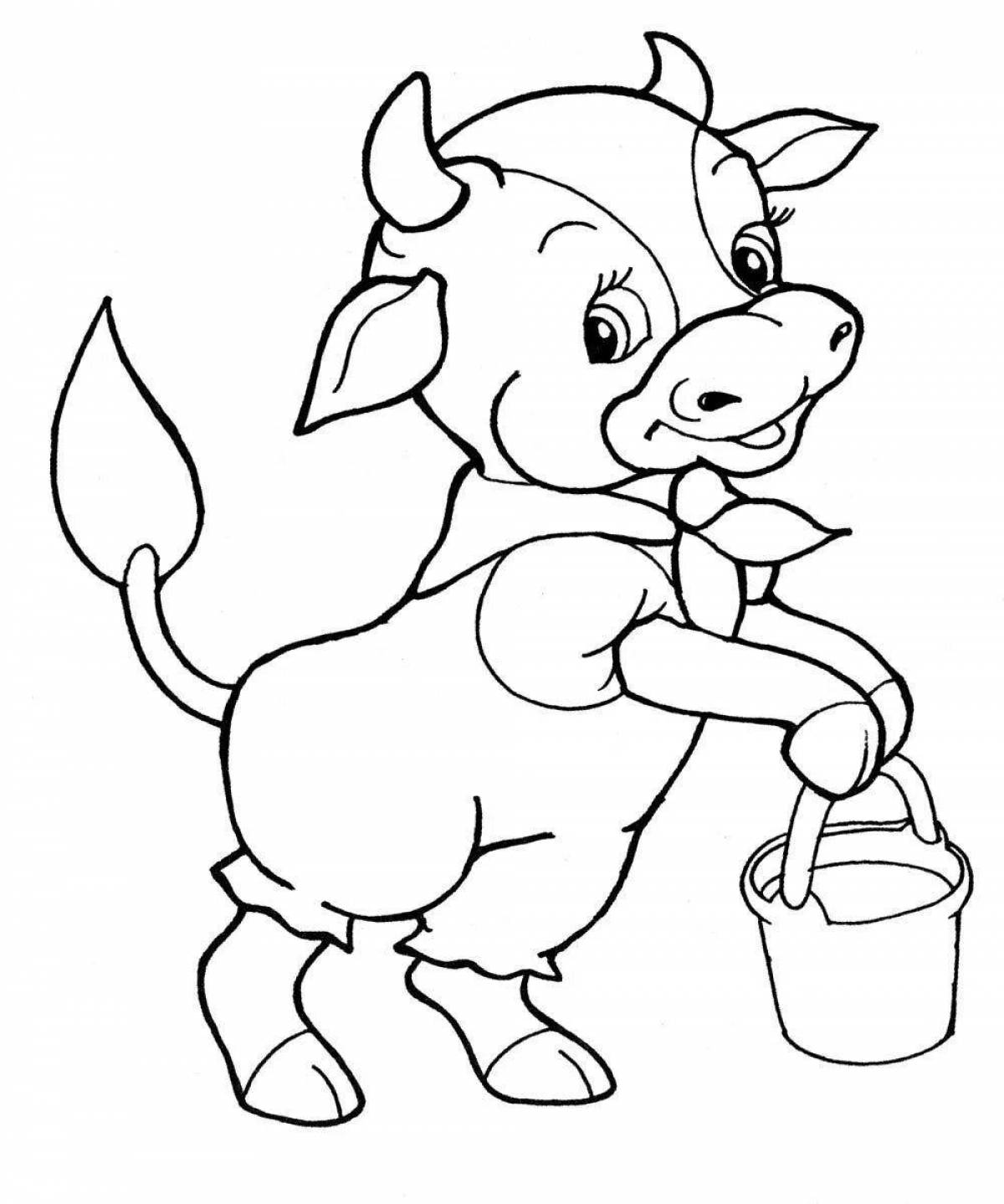 Забавная раскраска теленка для детей