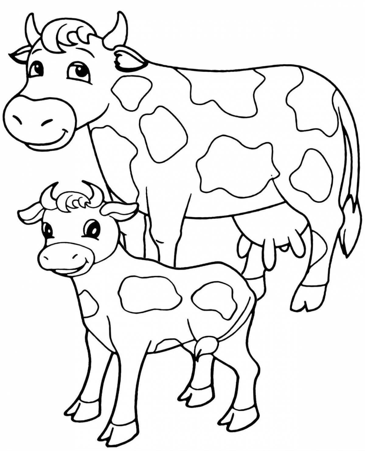 Развлекательная раскраска теленка для детей