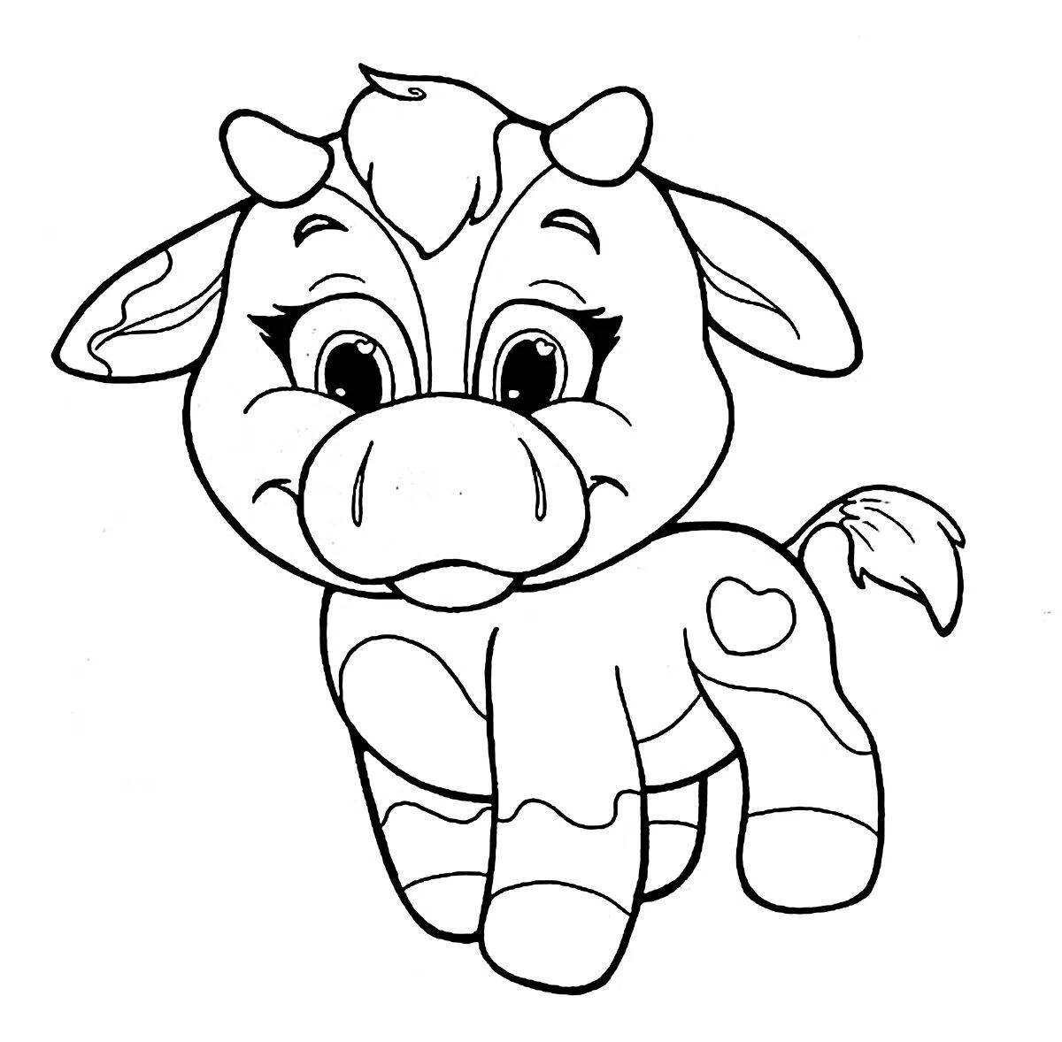 Раскраска очаровательный теленок для детей