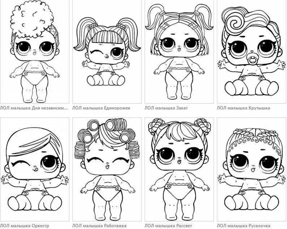 Coloring book lol doll with a playful print