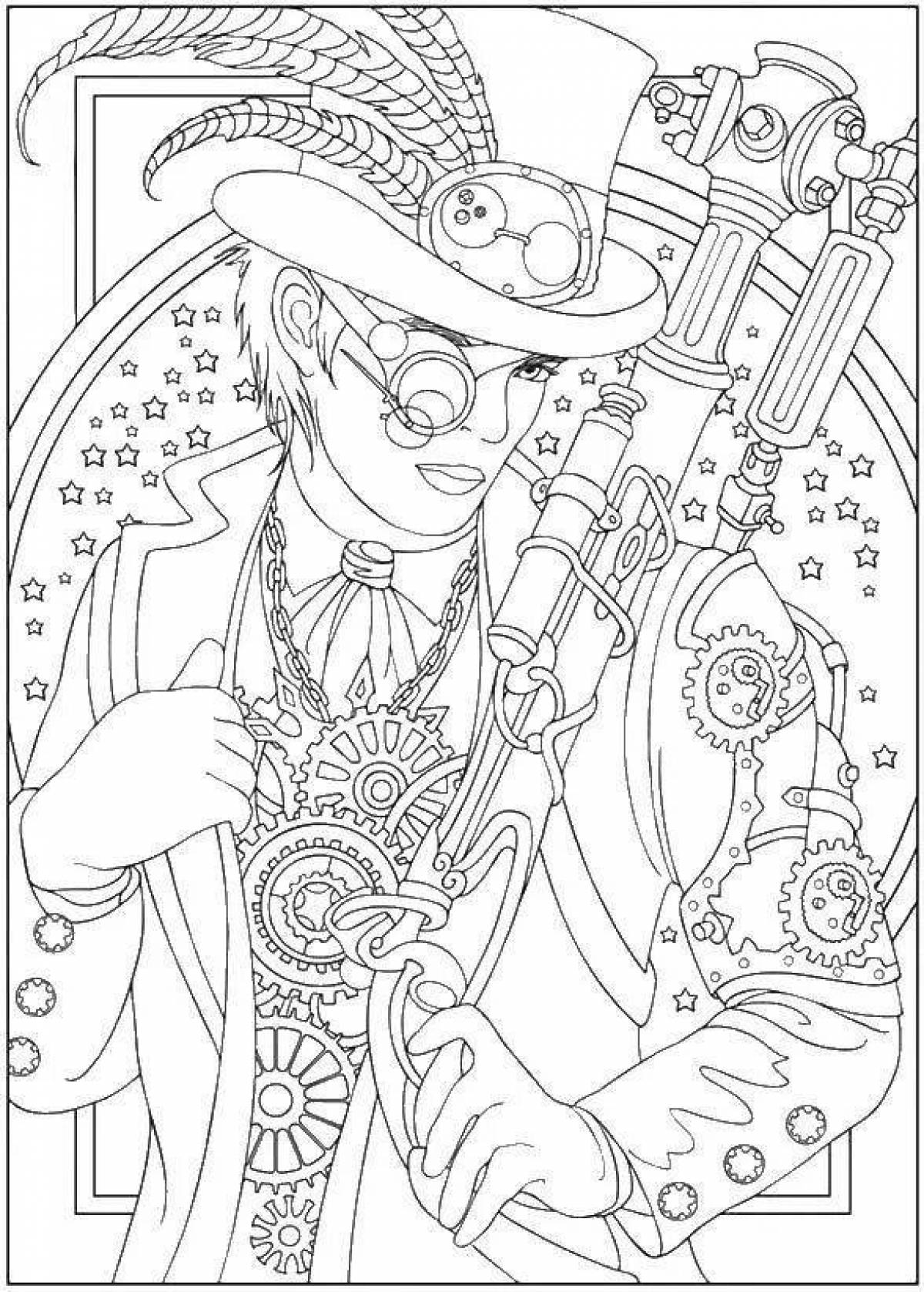 Decorated coloring book for adult boys
