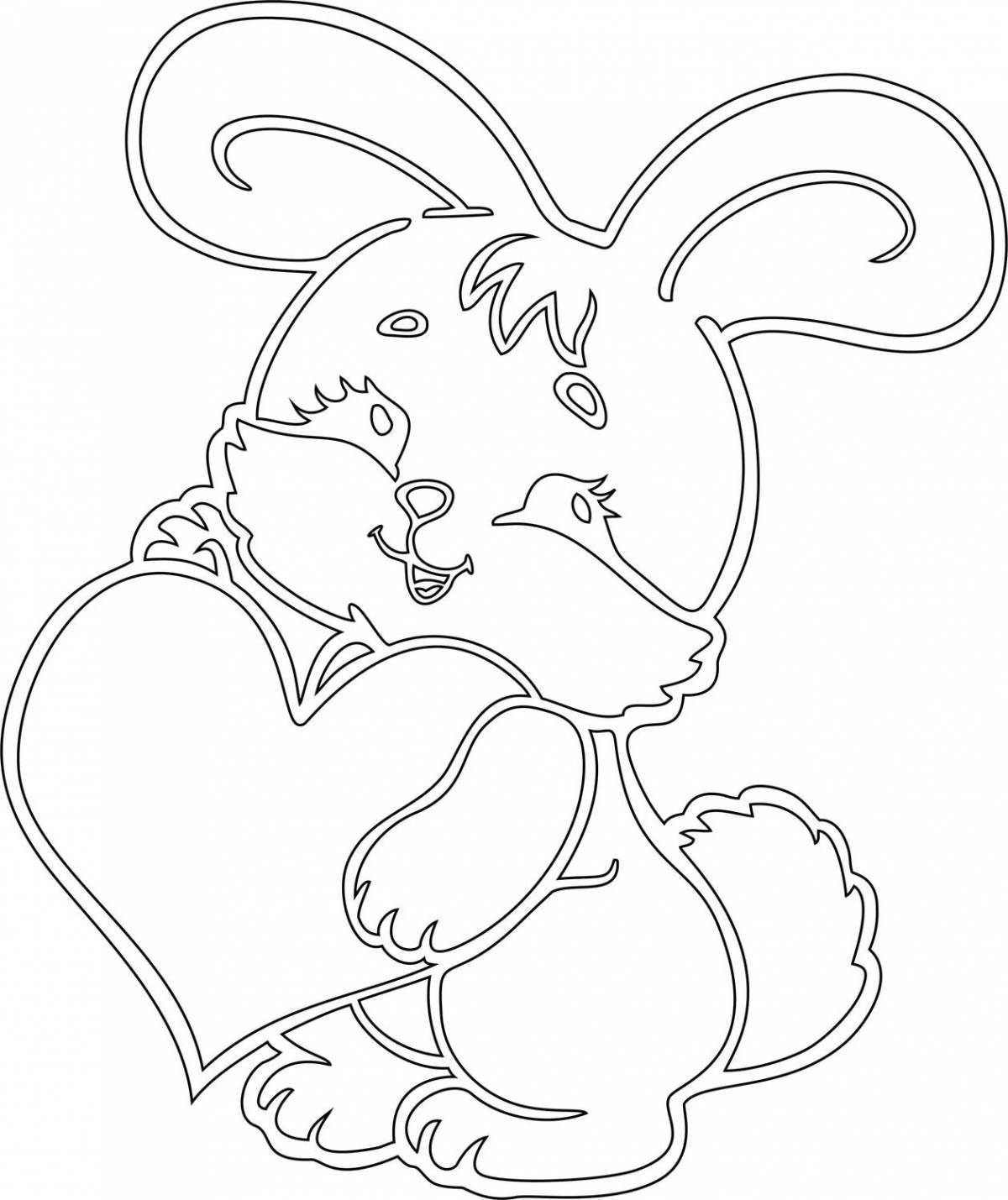 Snuggly coloring page bunny with a heart