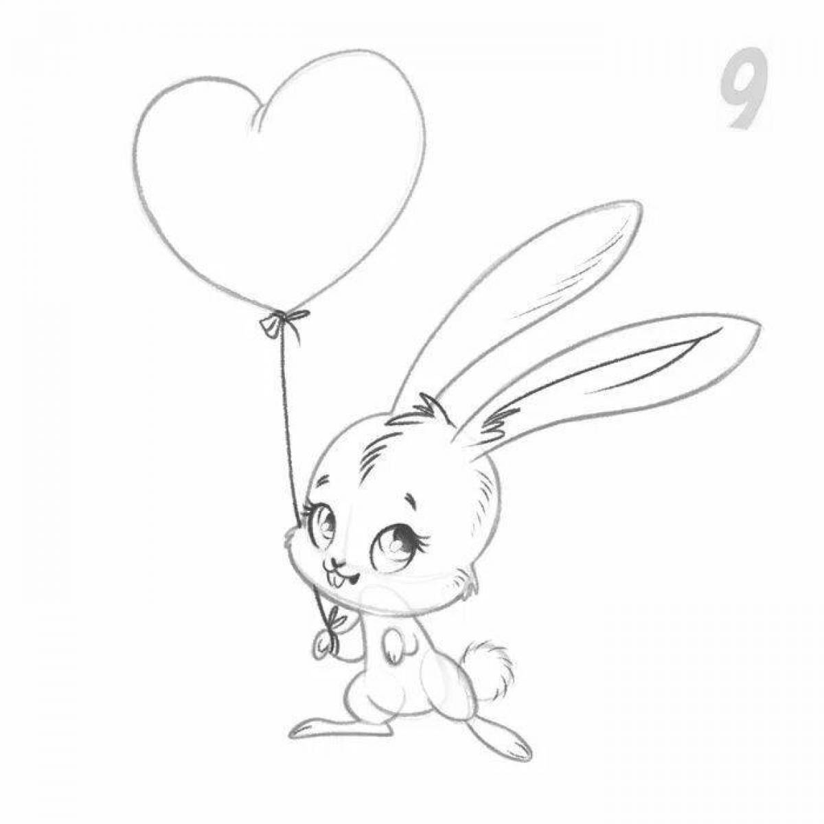 Красочная раскраска кролик с сердечком