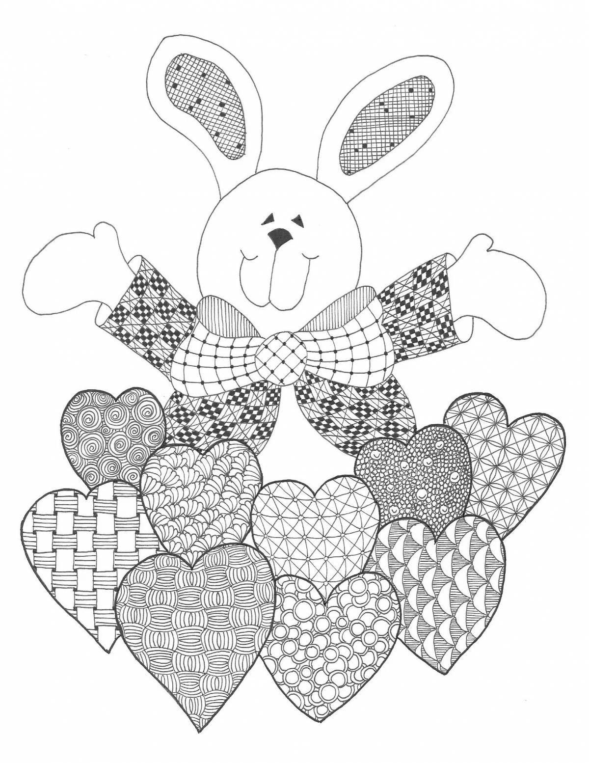 Веселый кролик-раскраска с сердечком